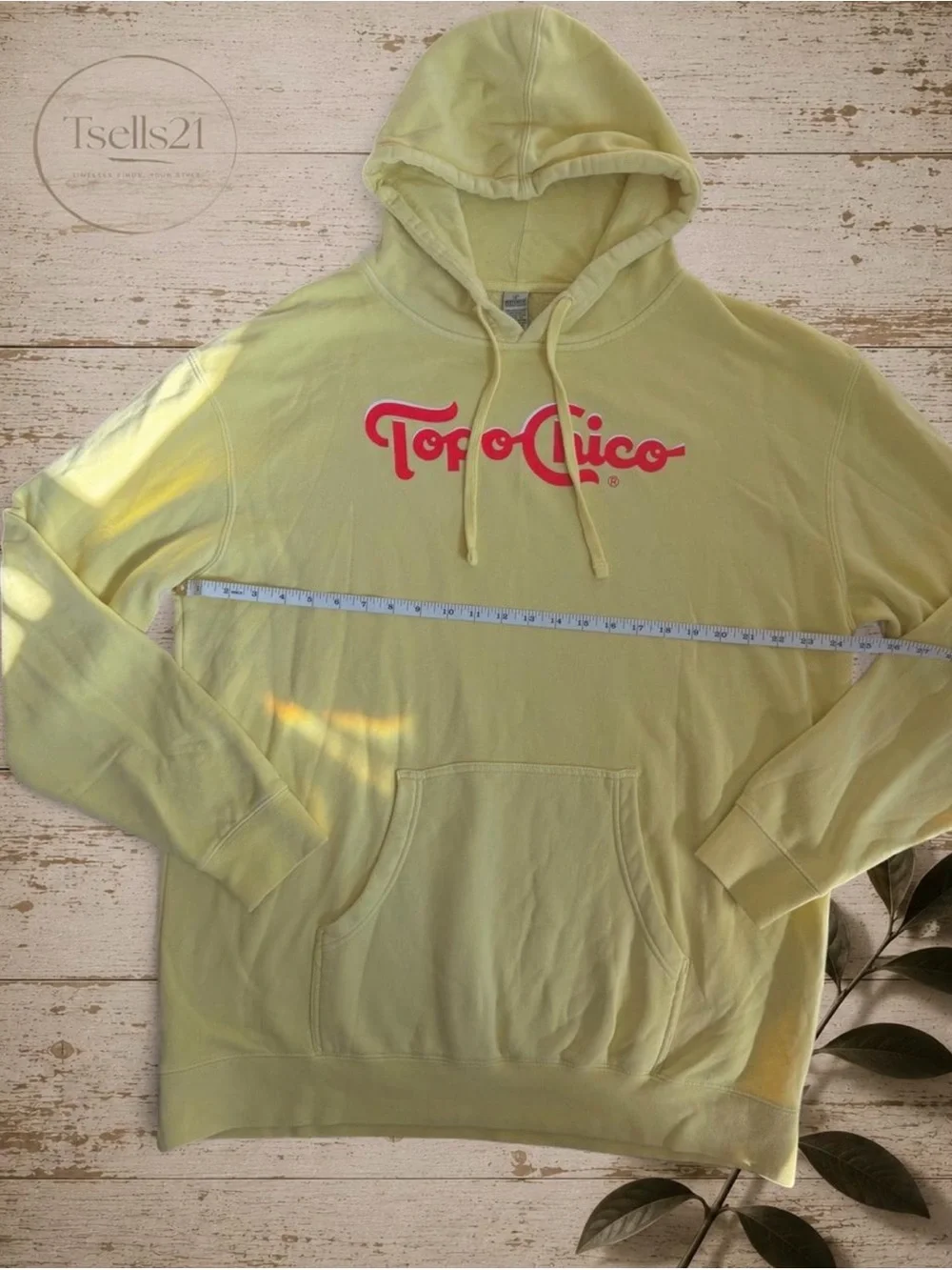 Topo Chico Cotton Blend Graphic Pullover Hoodie - Pastel Yellow - Size XL
